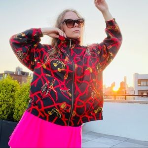 EVR Silk Accessories Red Print Bomber ZipUp Jacket